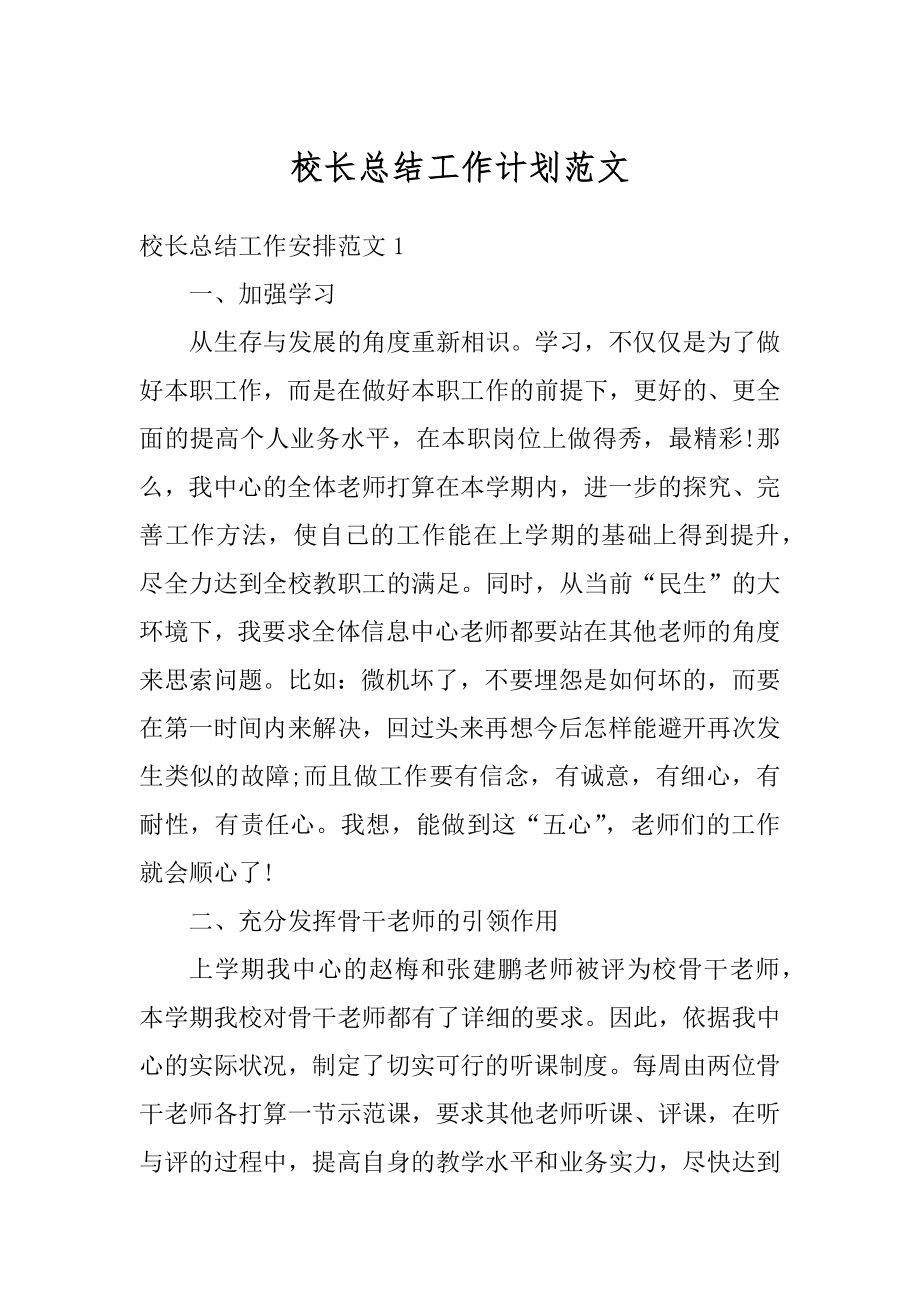 校长总结工作计划范文范本.docx_第1页