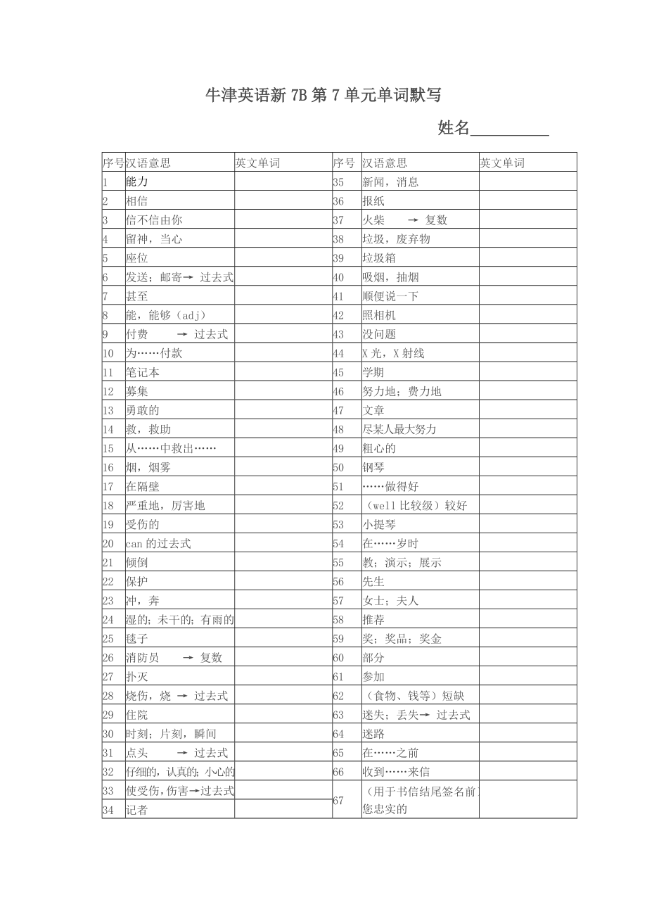 牛津英语新7B第7单元单词默写.doc_第1页