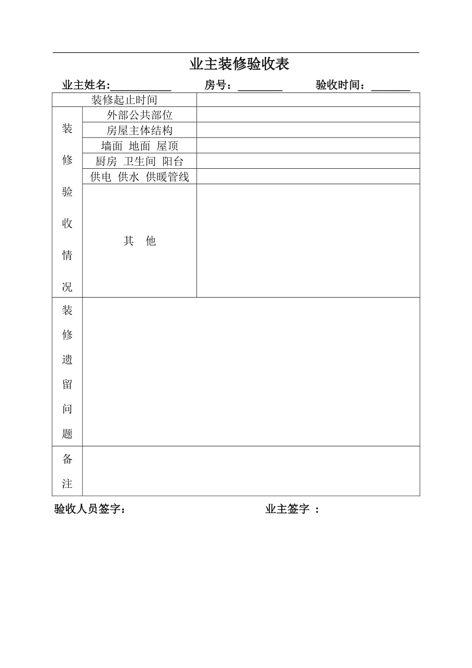 业主装修验收表.doc_第1页