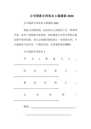 公司借款合同范本3篇最新2020.docx