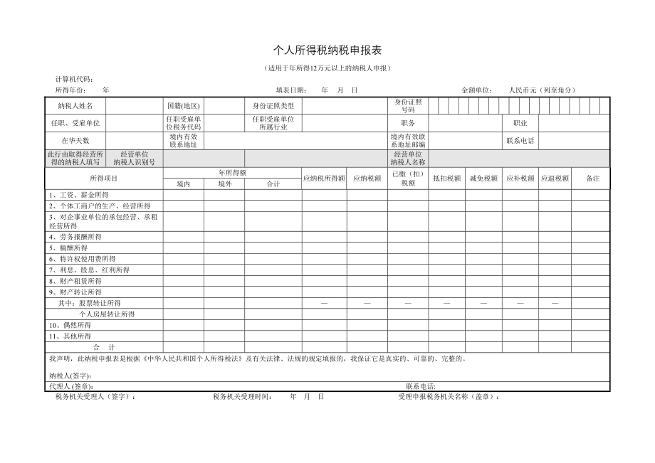 个人所得税纳税申报表（适用于年所得12万元以上的纳税人申报）.docx_第1页