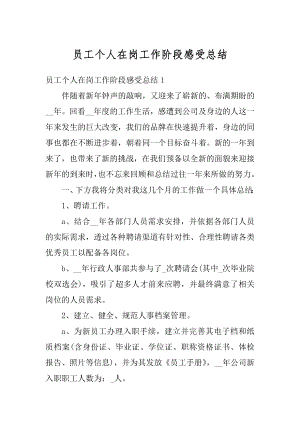 员工个人在岗工作阶段感受总结汇编.docx