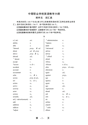 中等职业学校英语教学大纲——附件五：词汇表63445.doc