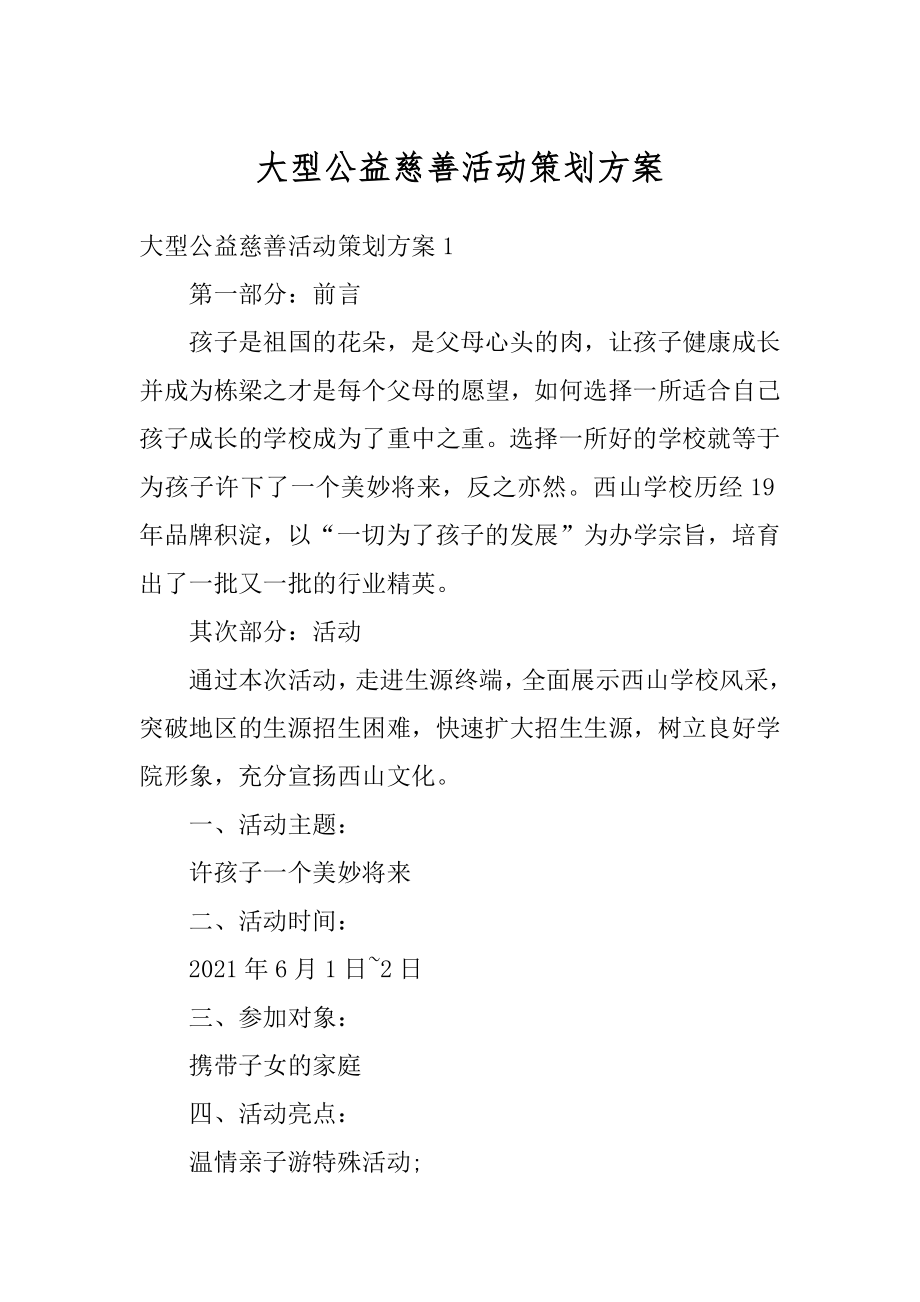 大型公益慈善活动策划方案精选.docx_第1页