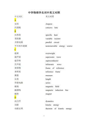 中学物理学名词中英文对照.doc