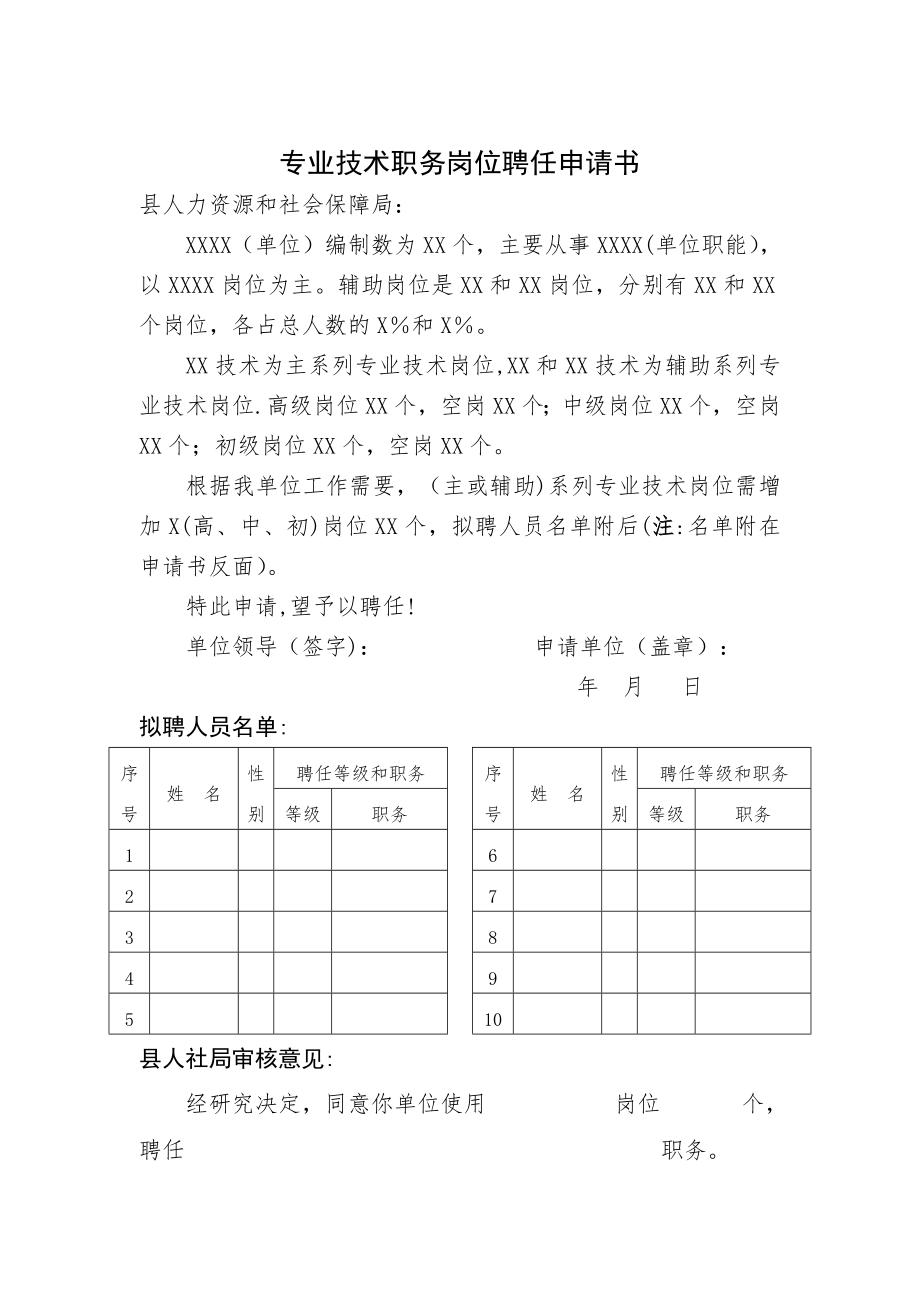 专业技术职务岗位聘任申请书.doc_第1页