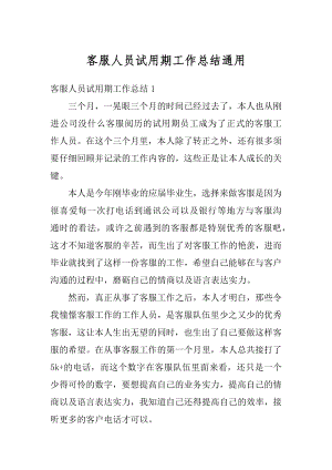 客服人员试用期工作总结通用精选.docx