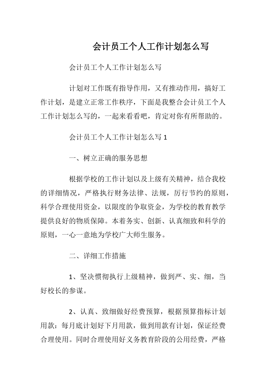 会计员工个人工作计划怎么写.docx_第1页