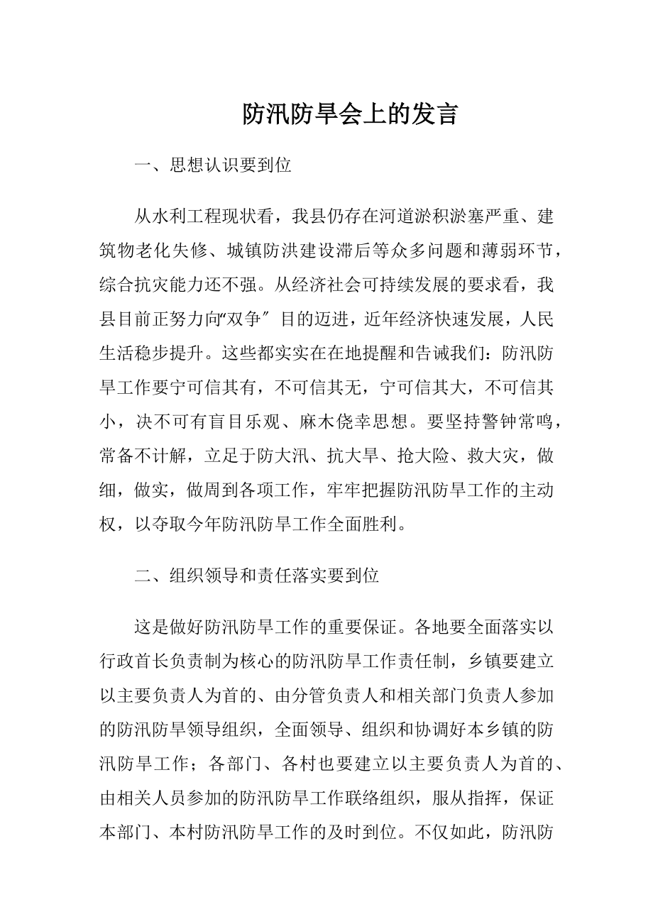 防汛防旱会上的发言.docx_第1页