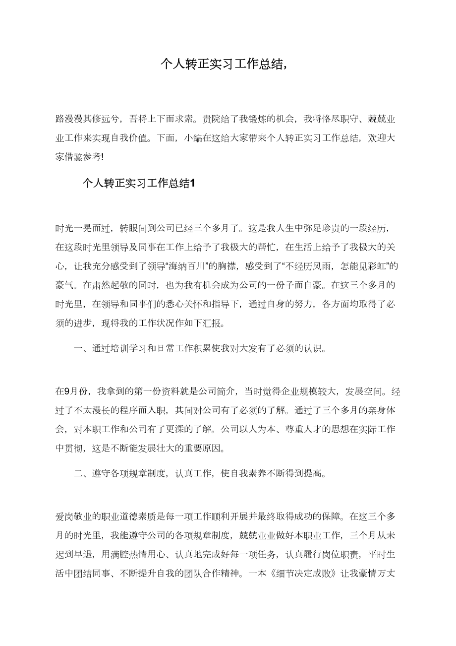 个人转正实习工作总结-.doc_第1页