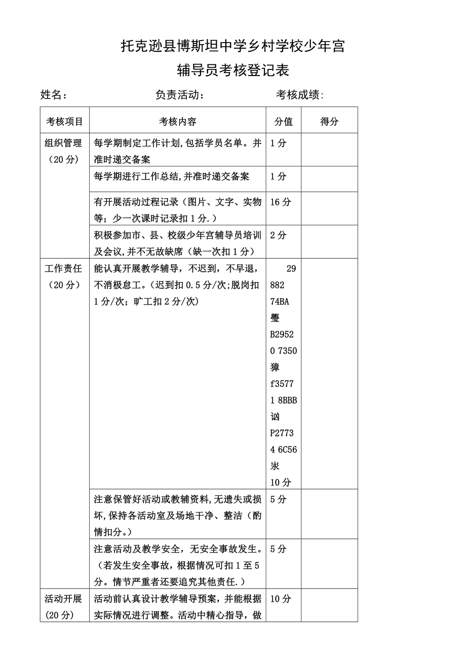 乡村少年宫辅导员考核表.doc_第1页