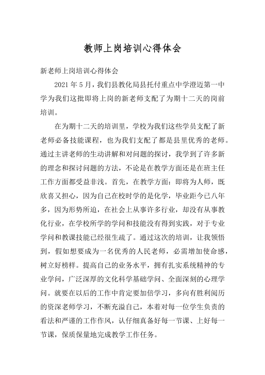 教师上岗培训心得体会汇编.docx_第1页