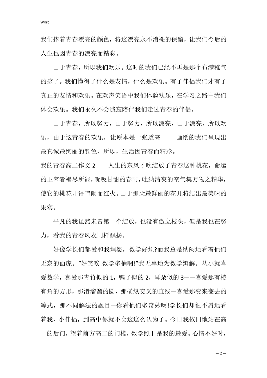 我的青春高二作文3篇 关于青春的作文高二.docx_第2页