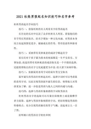 2021杜姓男孩起名知识技巧和名字参考精选.docx