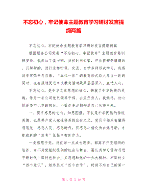 不忘初心牢记使命主题教育学习研讨发言提纲两篇.doc