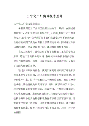 三宁化工厂实习报告总结精选.docx