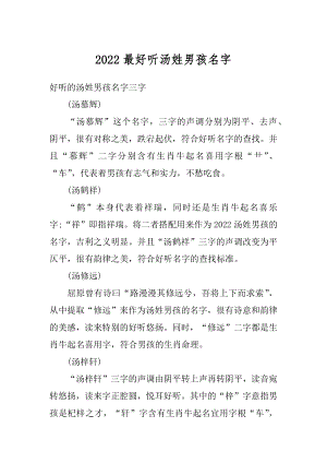 2022最好听汤姓男孩名字例文.docx