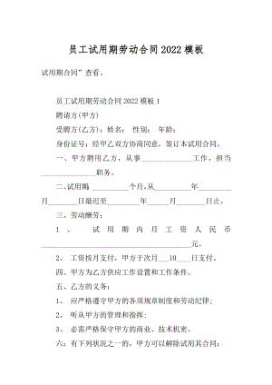 员工试用期劳动合同2022模板精品.docx