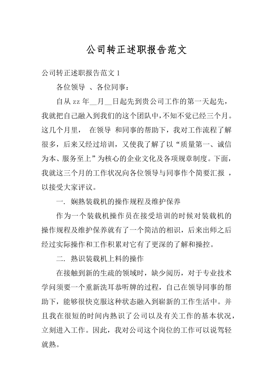 公司转正述职报告范文汇总.docx_第1页