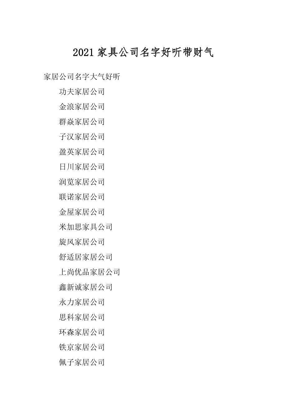 2021家具公司名字好听带财气汇编.docx_第1页