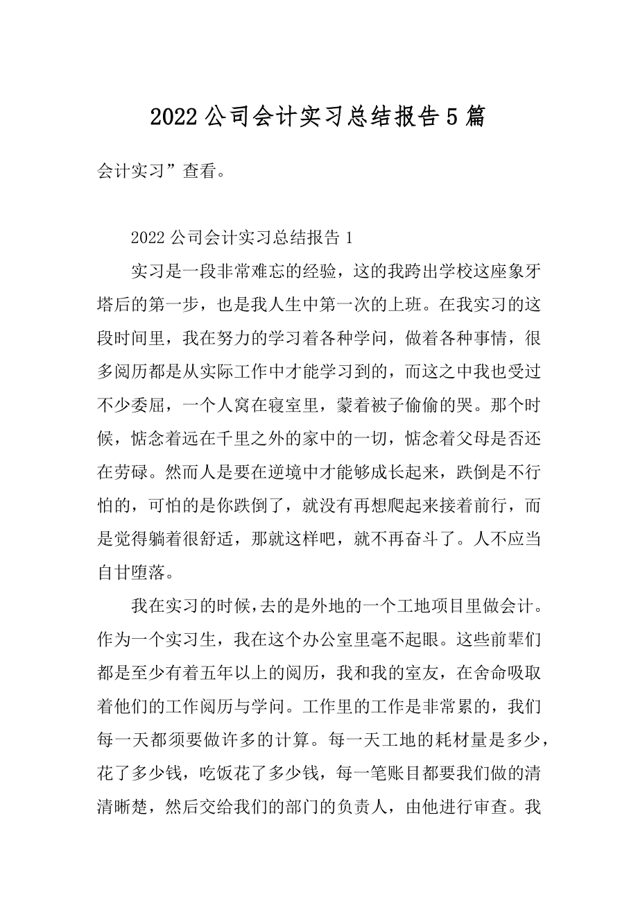 2022公司会计实习总结报告5篇汇编.docx_第1页