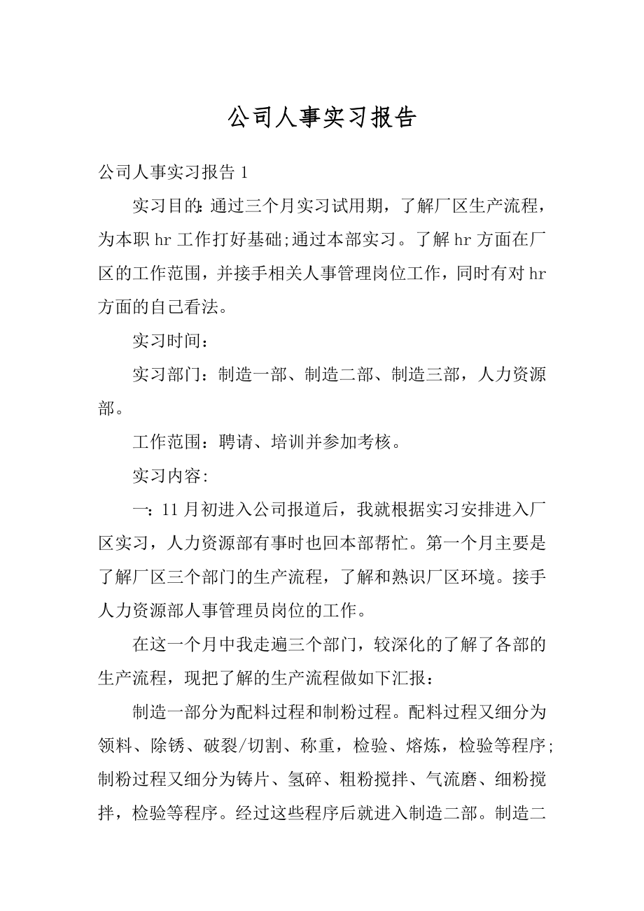 公司人事实习报告优质.docx_第1页