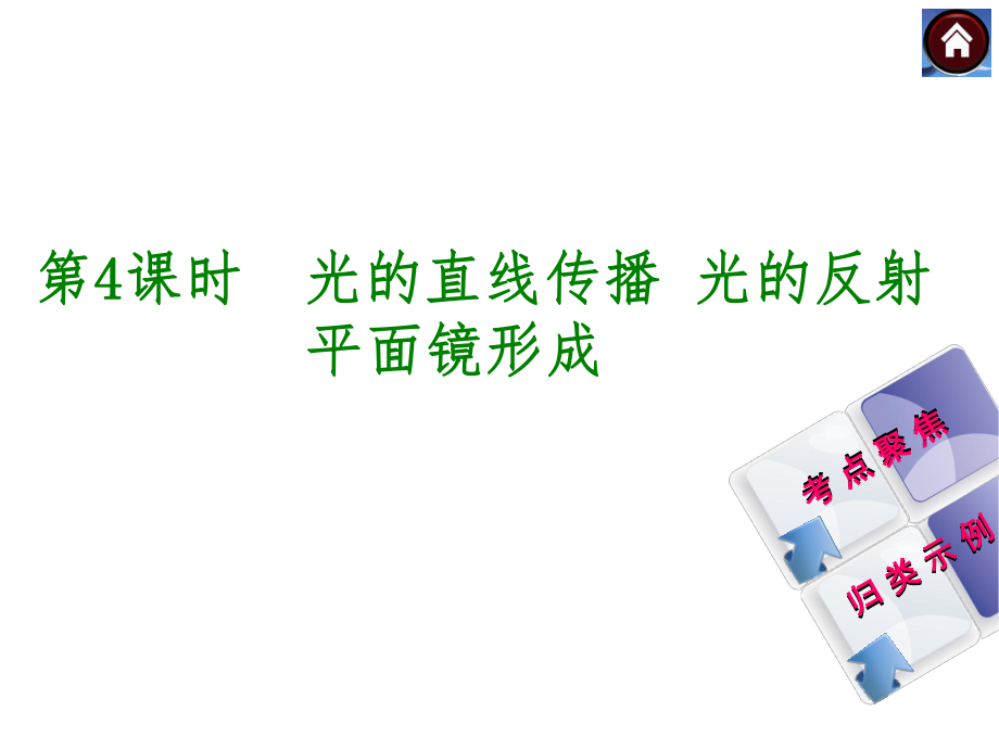 【2015中考复习方案】（人教版）物理中考总复习课件（考点聚焦+归类示例）：第4课时+光的直线传播+光的反射、平面镜形成（共22张PPT）.ppt_第2页