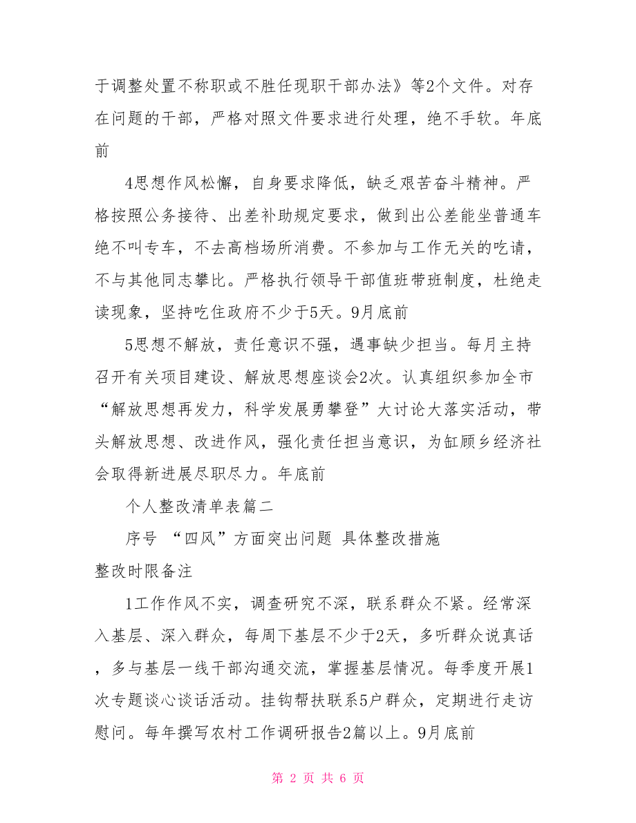 个人问题清单及整改措施表.doc_第2页