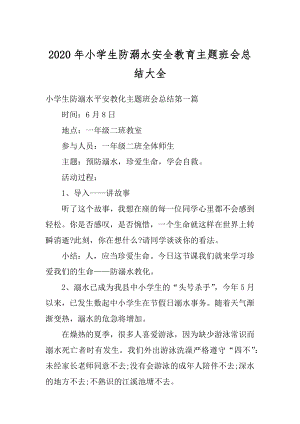 2020年小学生防溺水安全教育主题班会总结大全精品.docx