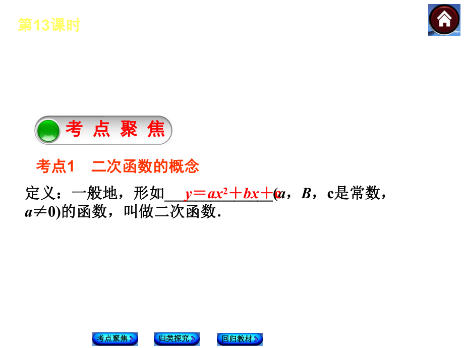 【2015中考复习方案】（人教版）数学中考总复习课件（考点聚焦+归类探究+回归教材）：第13课时+二次函数的图象及其性质一（共25张PPT）.ppt_第2页