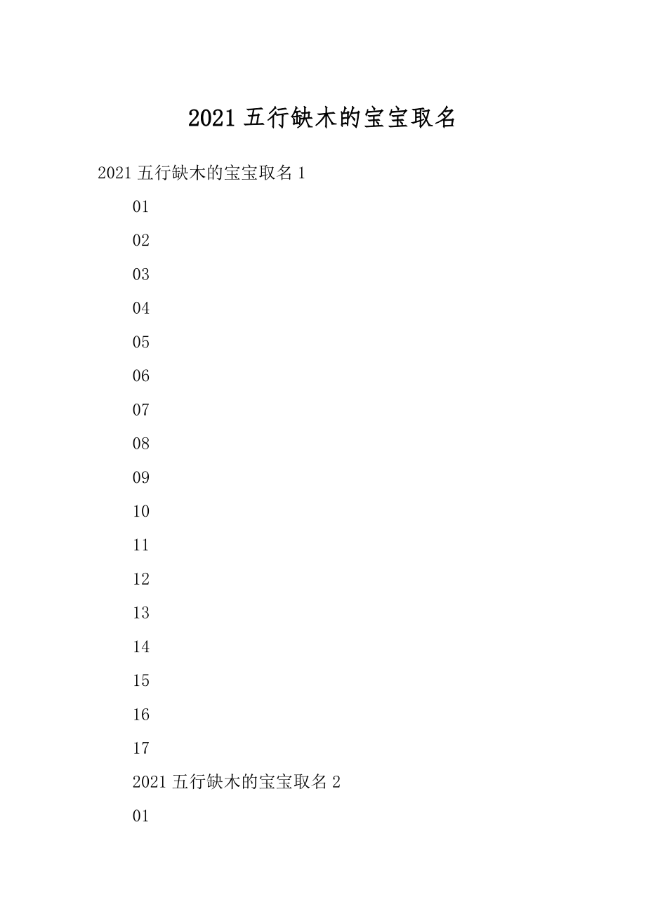 2021五行缺木的宝宝取名范文.docx_第1页