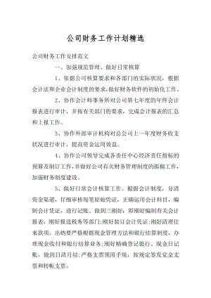 公司财务工作计划精选精编.docx