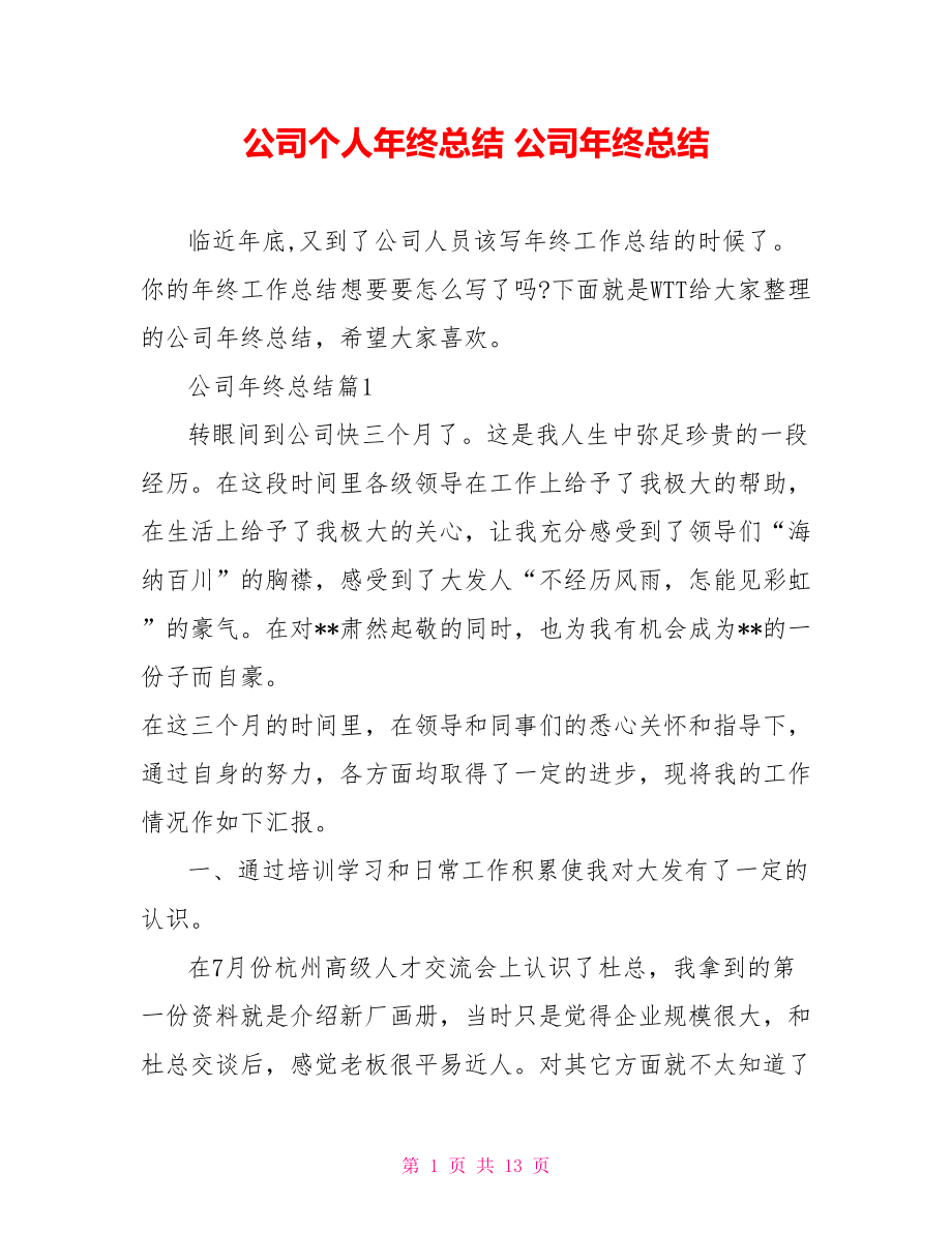 公司个人年终总结 公司年终总结.doc_第1页