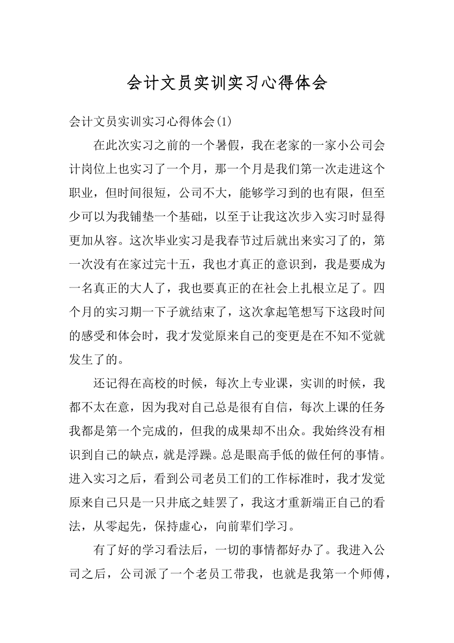 会计文员实训实习心得体会精编.docx_第1页