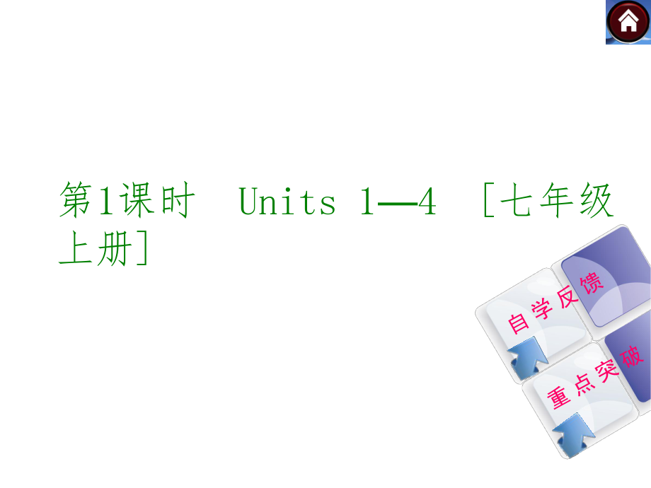 【2015中考复习方案】（译林牛津版·全国）2015届九年级英语复习课件（自学反馈+重点突破）：第1课时　Units+1—4　[七年级上册]（共38张PPT）.ppt_第1页