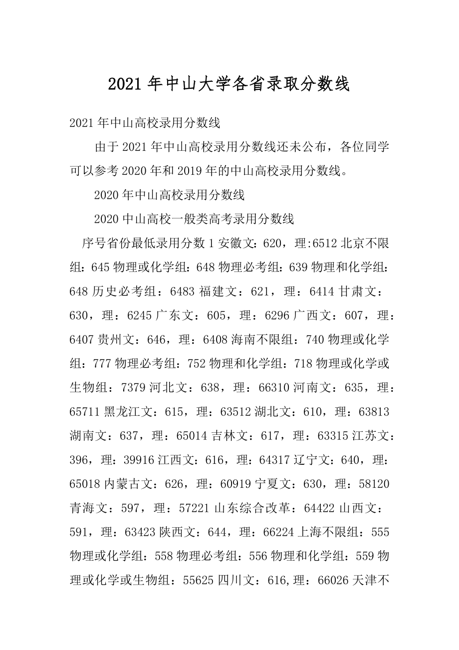 2021年中山大学各省录取分数线精选.docx_第1页