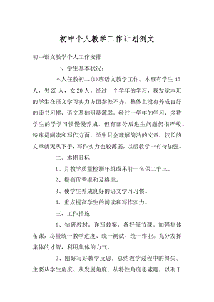 初中个人教学工作计划例文精品.docx