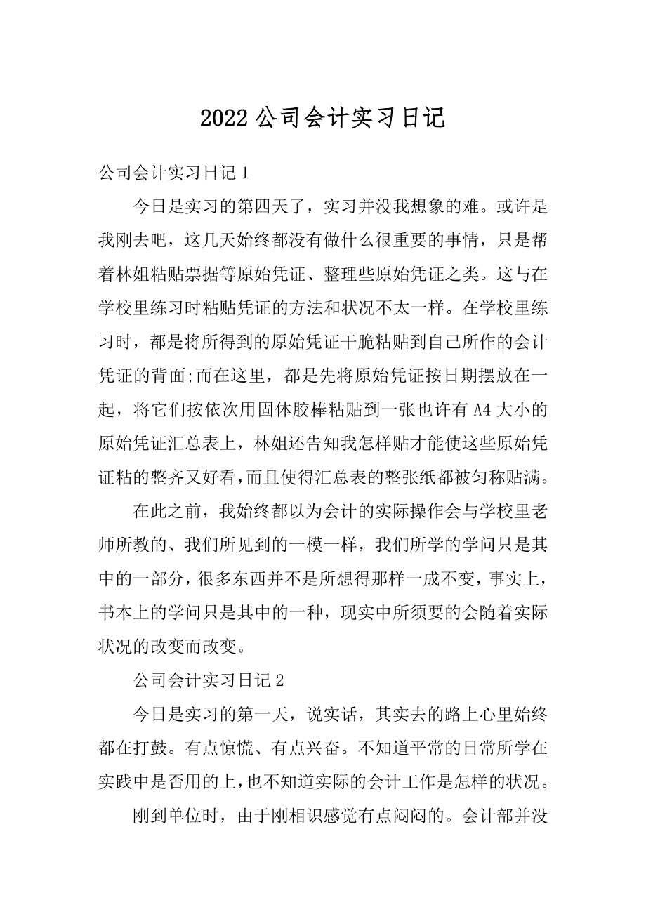 2022公司会计实习日记精选.docx_第1页