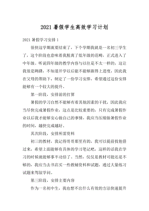 2021暑假学生高效学习计划汇总.docx