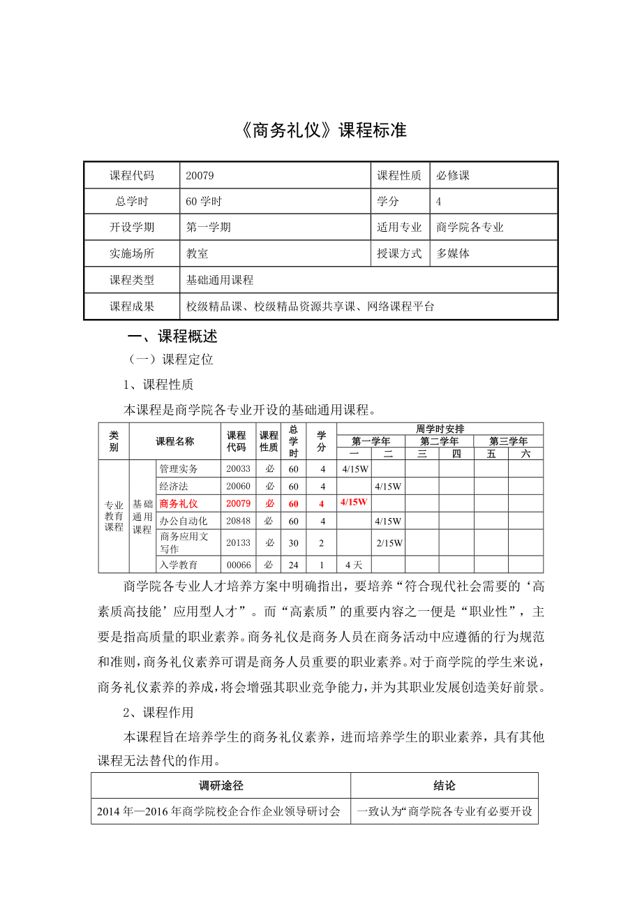 商务利益授课计划-课程整体设计-教学计划-教学日历-课程标准.doc_第1页