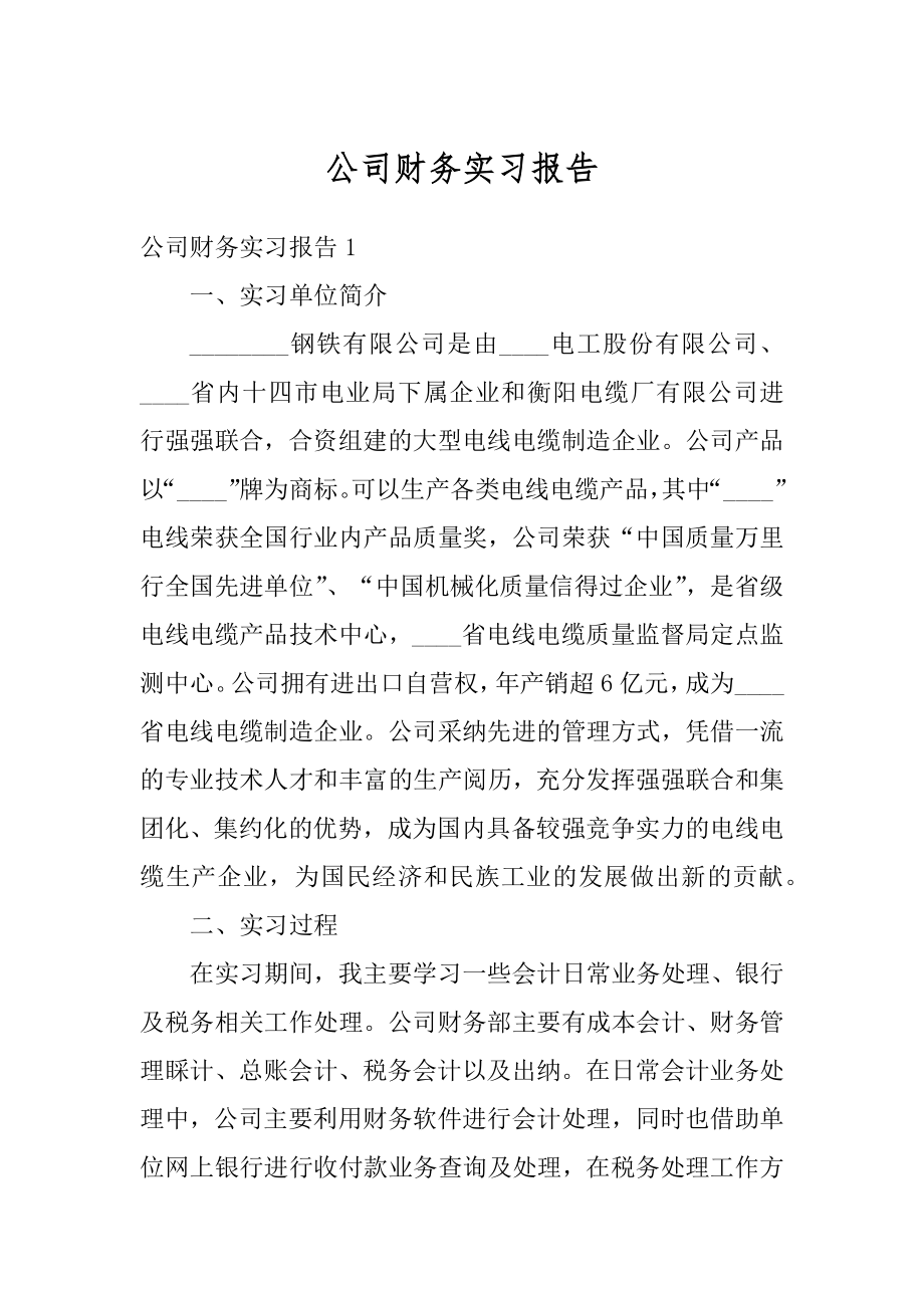 公司财务实习报告优质.docx_第1页