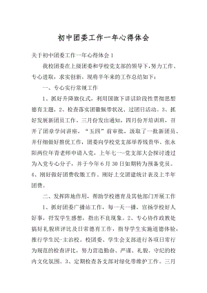 初中团委工作一年心得体会范例.docx