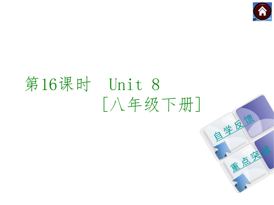 【2015中考复习方案】（译林牛津版·全国）2015届九年级英语复习课件（自学反馈+重点突破）：第16课时　Unit8[八年级下册]（共30张PPT）.ppt_第1页