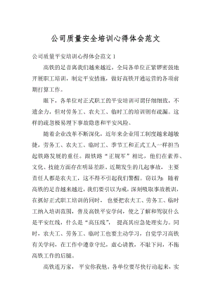 公司质量安全培训心得体会范文精编.docx