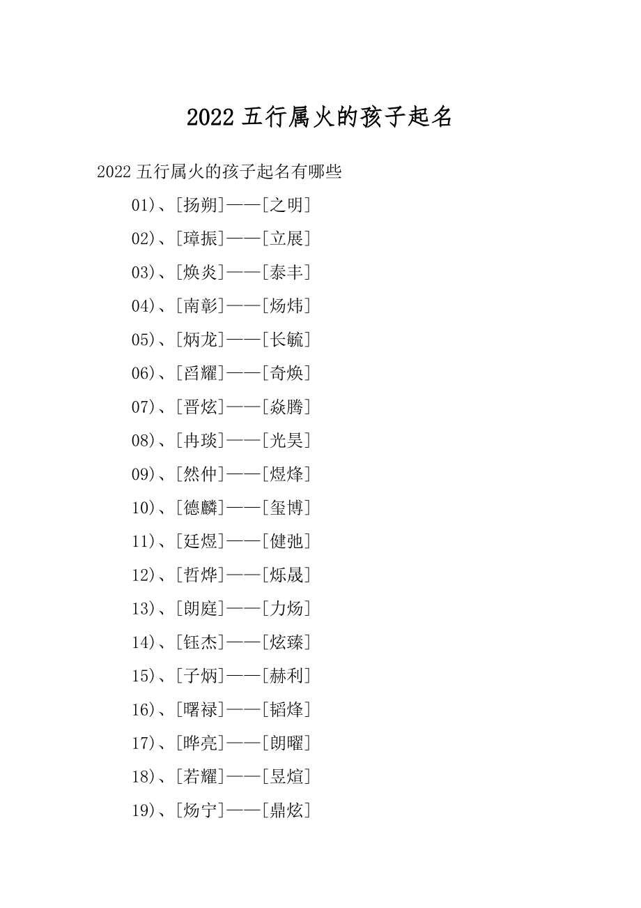 2022五行属火的孩子起名精编.docx_第1页