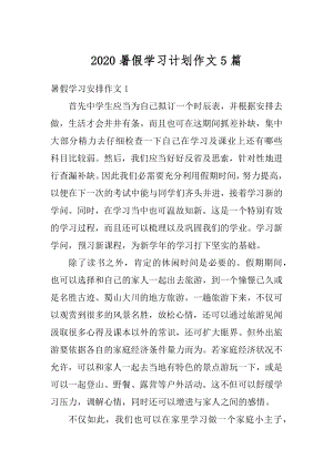 2020暑假学习计划作文5篇范本.docx