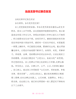 当选支部书记表态发言.doc