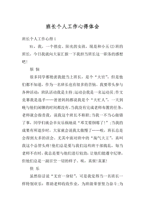 班长个人工作心得体会汇编.docx