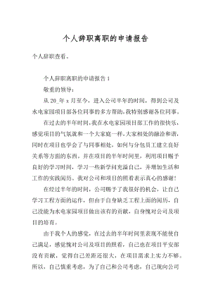 个人辞职离职的申请报告精品.docx