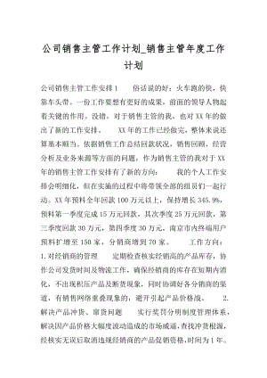 公司销售主管工作计划_销售主管年度工作计划优质.docx